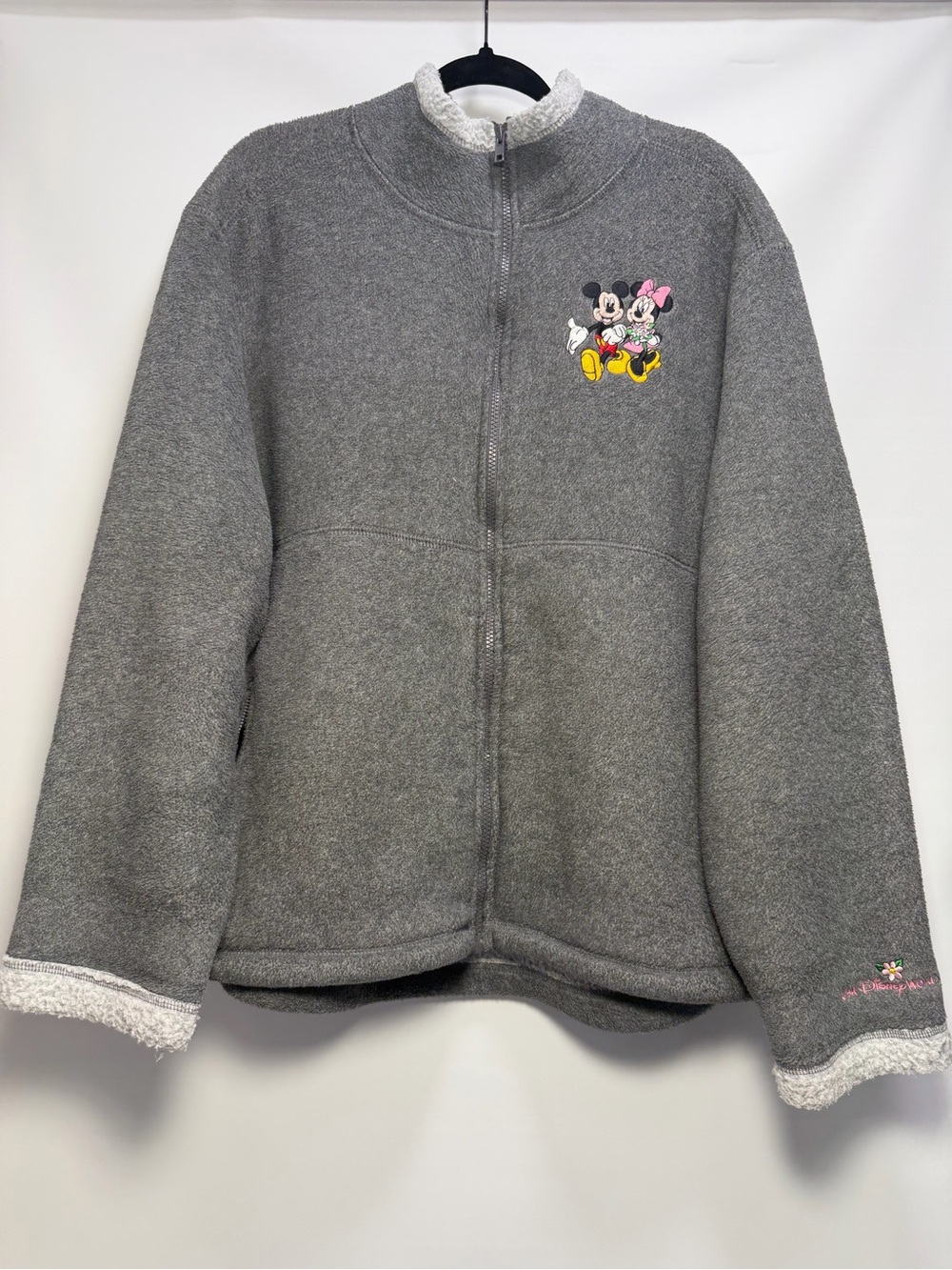 Disney Womans Gray Mickey & Minnie Zip-Front Fleece Jacket